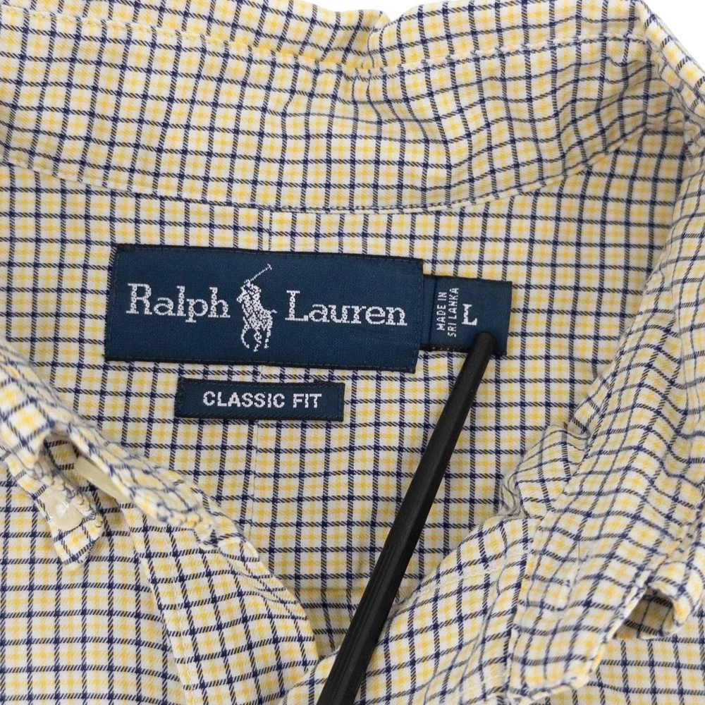 Polo Ralph Lauren Men's Large Long Sleeve Button Up Shirt Blue Yellow Check Pony